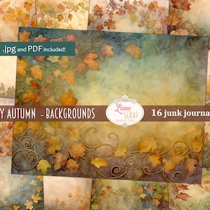 Rusty Autumn Digital Junk Journal Achtergrond, Herfstbladeren Collage Afdrukbaar, Digital Junk Journal, Nature Journal Paper