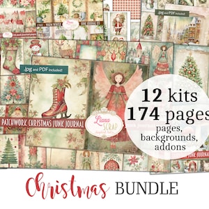 Christmas Junk Journal BUNDEL - 12 kits, Magic Christmas Collage Printables, Traditionele Kerst Digitale Kit, 174 Kerstdagboekpagina's
