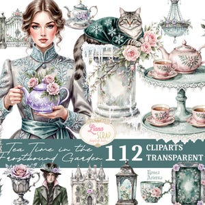 Vintage Tea Time Clipart – Blommor i akvarell PNG-bilder (112 filer)