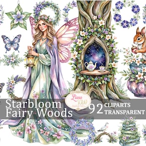 Starbloom Fairy Woods 92 Images Clipart PNG Transparent autocollants numériques Fairycore créatures des bois fleurs herbes planificateur Scrapbooking Design