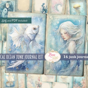 Whimsical Ocean Digital Junk Journal Kit, Collage sous-marin imprimable, Papier numérique sirène, Under The Sea Digital Junk Journal Paper