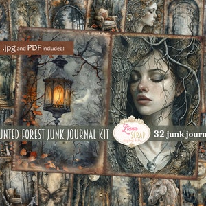Haunted Forest Junk Journal Digital Kit zum Ausdrucken, Dark Forest druckbare Collage Sheet, Junk Journal Papier, Fantasy Woods
