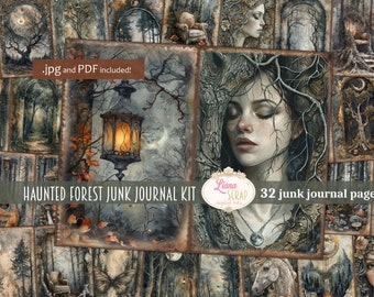 Haunted Forest Junk Journal Digital Kit zum Ausdrucken, Dark Forest druckbare Collage Sheet, Junk Journal Papier, Fantasy Woods