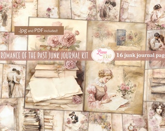 Kit de journal numérique indésirable Romance du passé, collage vintage imprimable, kit numérique victorien, journal numérique indésirable lettres d'amour vintage