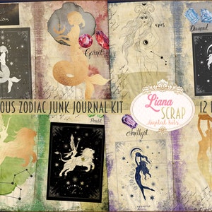 Kostbare Sternzeichen Junk Journal Digital Kit zum ausdrucken, Astrologie und Edelsteine Printables Collage Sheet, Junk Journal Papier