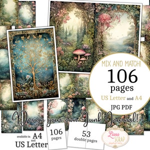 Junk Journal - Midnight Garden - Tamaño carta y A4 de EE. UU., páginas para mezclar y combinar, papel digital Magical Night en PDF y JPG imprimibles