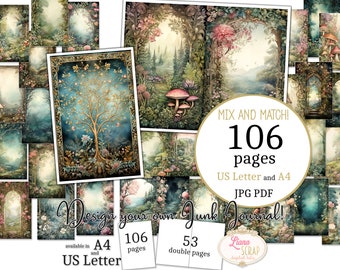 Junk Journal - Midnight Garden - US Letter and A4 size, Mix and Match Pages, Magical Night Digital Paper in printable PDF and JPG