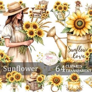 Tournesol Clipart 64 dessins numériques PNG Tournesol ferme graphiques pour scrapbooking créations Invitations