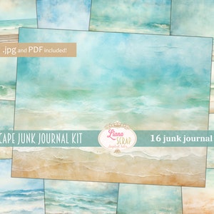 Seascape Digital Junk Journal Background, Sand and Sea Collage Printable, Digital Junk Journal, Beach Journal Paper, Summer background