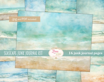 Seascape Junk Journal Kit, zand en zee, 16 pagina's (pdf)
