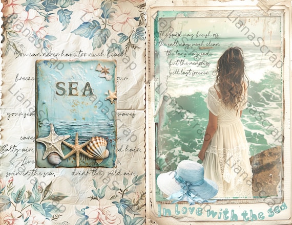 In Love With the Sea Digital Junk Journal Kit, Beach Collage