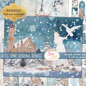 BUNDLE di diario spazzatura del castello invernale, stampabili di collage delle fate invernali, kit invernale digitale, carta invernale di diario spazzatura ed effimeri