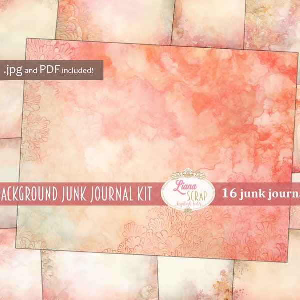 Koralle Hintergrund, Digital Junk Journal, Koralle Collage zum Ausdrucken, Digital Junk Journal, Soft Pink Journal Papier, Koralle Hintergrund
