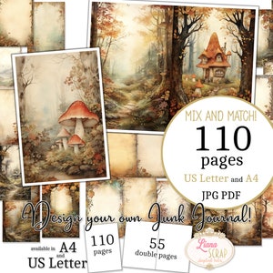 Junk Journal - Autumn Glimpse - Tamaño carta y A4 de EE. UU., páginas para mezclar y combinar, papel digital del bosque encantado de otoño en PDF y JPG imprimibles