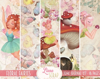 Floral Fairies Junk Journal Kit, Whimsical Collage Pages (Digital Download)