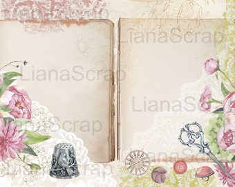 Sewing and Lace Junk Journal Digital Kit, Sewing Themed
