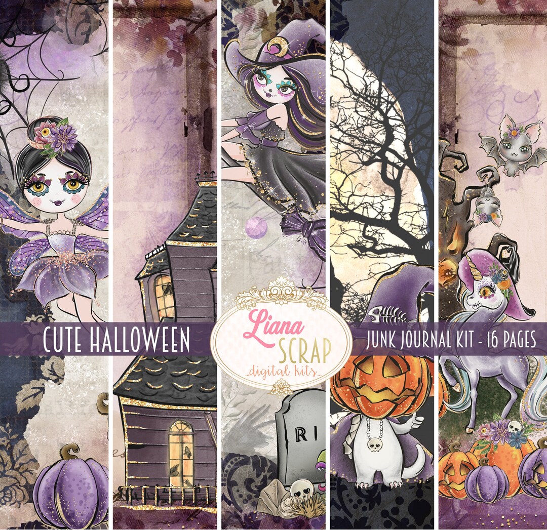 Cute Halloween Junk Journal Digital Kit Printable, Magical Halloween ...