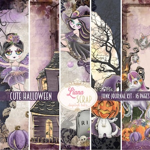 Cute Halloween Junk Journal Digital Kit Printable, Magical Halloween Digital Collage Sheets,  Halloween Junk Journal Kit