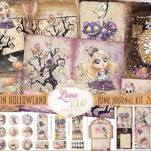 Kit numérique de Journal d'Halloween d'Alice au pays des merveilles imprimable, feuilles de collage d'Alice au pays des merveilles, Journal numérique d'Halloween d'Halloween