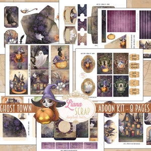 Ghost Town Junk Journal ADDON Kit afdrukbare, magische Halloween digitale collagebladen, Halloween Ephemera Kit
