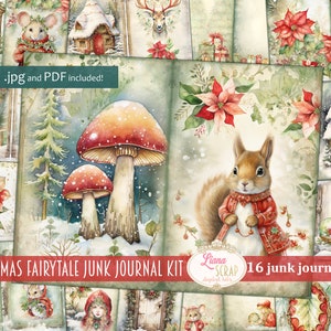 Christmas Fairytale Junk Journal Kit, Christmas Mouse Collage Printable, Digital Christmas Kit, Christmas paper, Fairytale Christmas