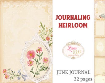 Vintage Floral Junk Journal Kit – 32 Page Heirloom Paper (Digital Download)