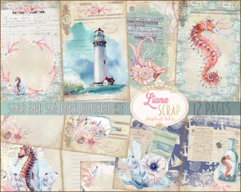 Sand and Sea Junk Journal Kit, Beach Printables, Seahorse Collage Sheets, Junk Journal Paper