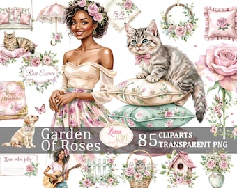Set di clipart di roseti, illustrazioni floreali vintage (PNG)