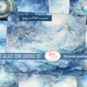 Blue Galaxy Background for Junk Journal, basic background paper, digital paper, printable, celestial  journal, paper, midnight background