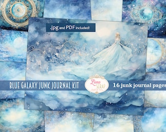 Blue Galaxy Junk Journal Kit, Celestial Paper (PDF)