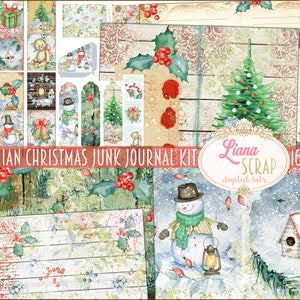 Bohemian Christmas Junk Journal Kit, Christmas Collage Printables, Digital Christmas Kit, Junk Journal Paper