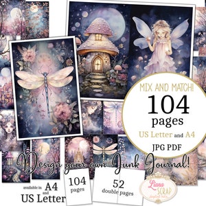 Junk Journal - Jardín iluminado por la luna - Tamaño carta de EE. UU. y A4, páginas para mezclar y combinar, papel digital Magical Fairy World en PDF y JPG imprimibles