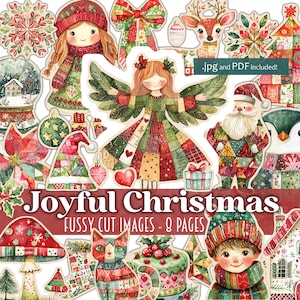 Recortes navideños alegres, elementos navideños, recortes para diarios basura digitales, pegatinas digitales para diarios basura, cricut, cameo