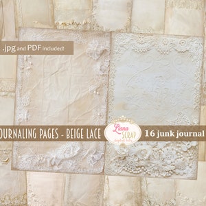 Journaling Pagina's - Beige Kant, Digitale Junk Journal Achtergrond, Collage Afdrukbaar, Lace Digital Junk Journal, Filler Journal Paper