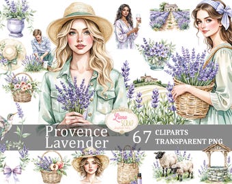 Provence Lavender Clipart Set, French Country PNG Graphics (Digital Download)