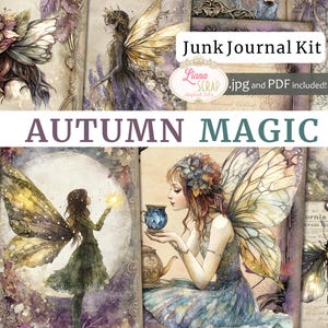 Herbst Magie Junk Journal Kit, verzauberter Wald dekoriert Fantasy Collage bedruckbar, Fairy Junk Journal Papier