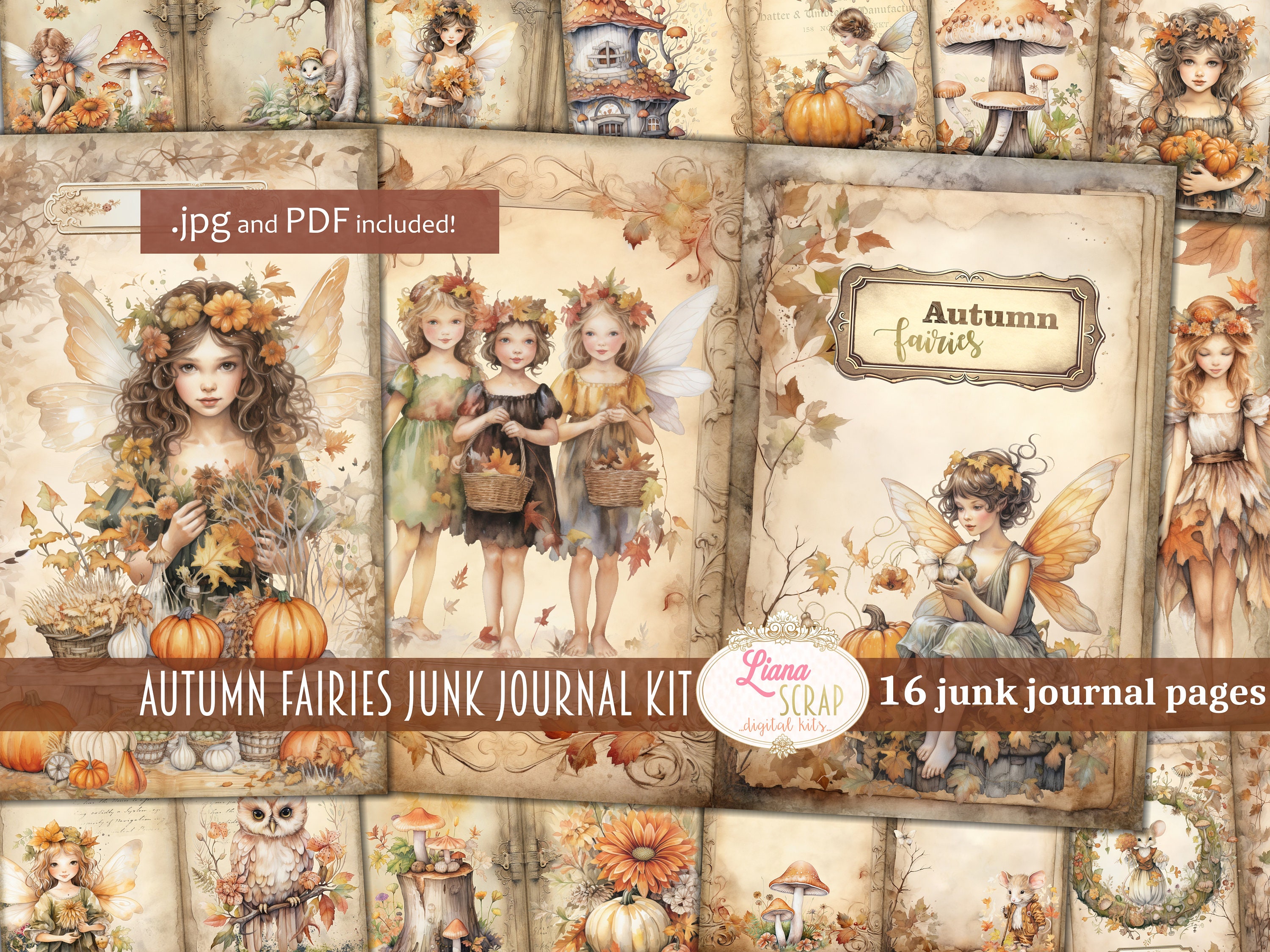 Cute Autumn Junk Journal  Kawaii Digital Paper - Inspire Uplift