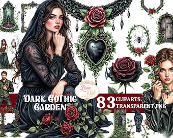 Dark Gothic Clipart Set – Garden PNG Images, Planner Stickers (Digital Art)