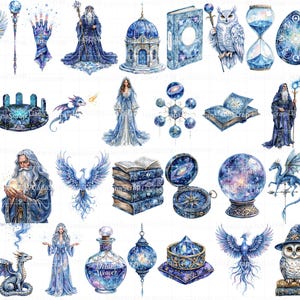 Clipart de Mago em Aquarela – Arte Mística, Gráficos Celestiais para Planejador (PNG) imagem 2