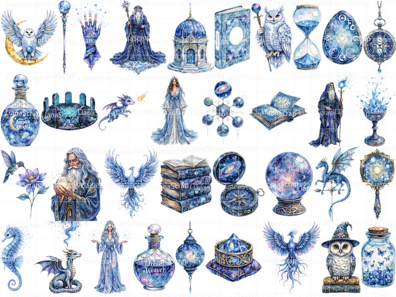 Clipart de Mago em Aquarela – Arte Mística, Gráficos Celestiais para Planejador (PNG) imagem 2