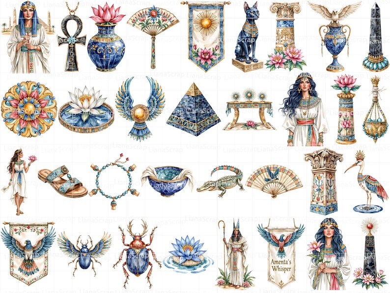 Egyptian Clipart Set – Ancient Egypt Watercolor PNG Graphics (digital ...