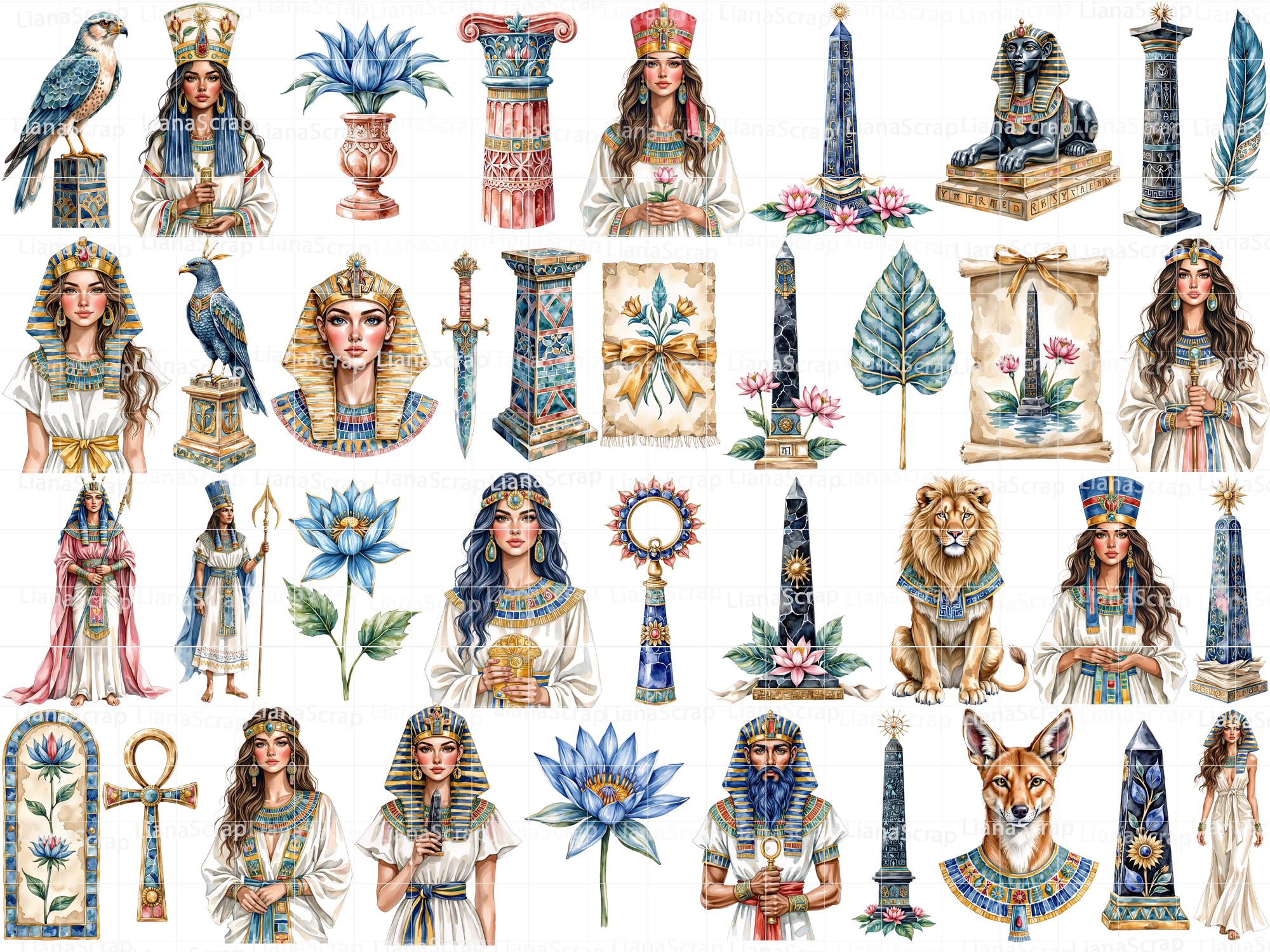 エジプトのクリップアートセット - 古代エジプトの水彩画PNG