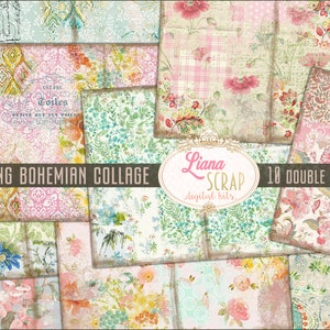 Lente Boho Junk Journal Digitale Kit Afdrukbaar, Boho Digitale Collagebladen, Junk Journal Paper