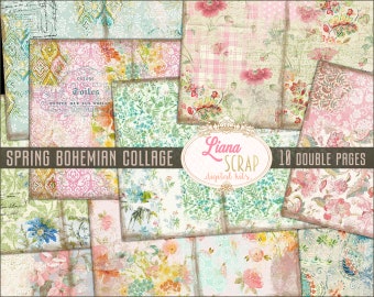Kit de diario bohemio de primavera con collage floral (descarga digital)