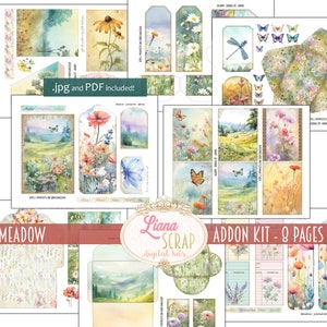 Kit d'ajout de journal numérique Junk Meadow, collage de fleurs sauvages imprimable, kit de fleurs numérique, thème floral, journal numérique indésirable, éphémère