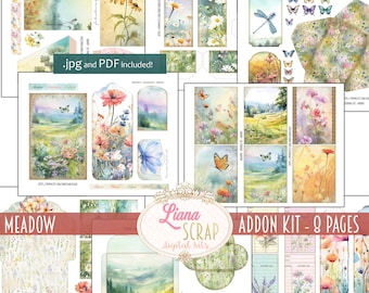 Kit adicional Meadow Junk Journal, efímeras de flores silvestres (descarga digital)