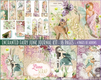 Enchanted Fairy Junk Journal Digital Kit Printable, Fairy Digital Collage Sheets, Whimsical Junk Journal, Junk Journal Paper