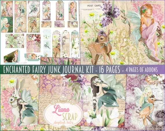 Enchanted Fairy Junk Journal Digital Kit Printable, Fairy Digital