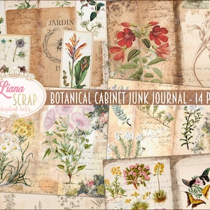 Botanisches Kabinett Junk Journal Digital Kit zum Ausdrucken, Florale Digitale Collage Sheets, Vintage Blumen Junk Journal, Junk Journal Papier
