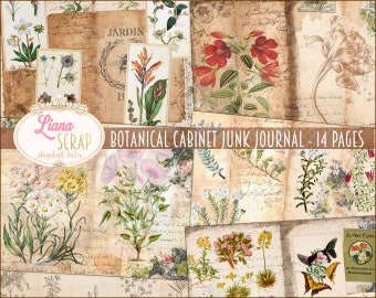 Vintage Botanical Junk Journal Kit, Floral Collage Sheets (Digital Download)